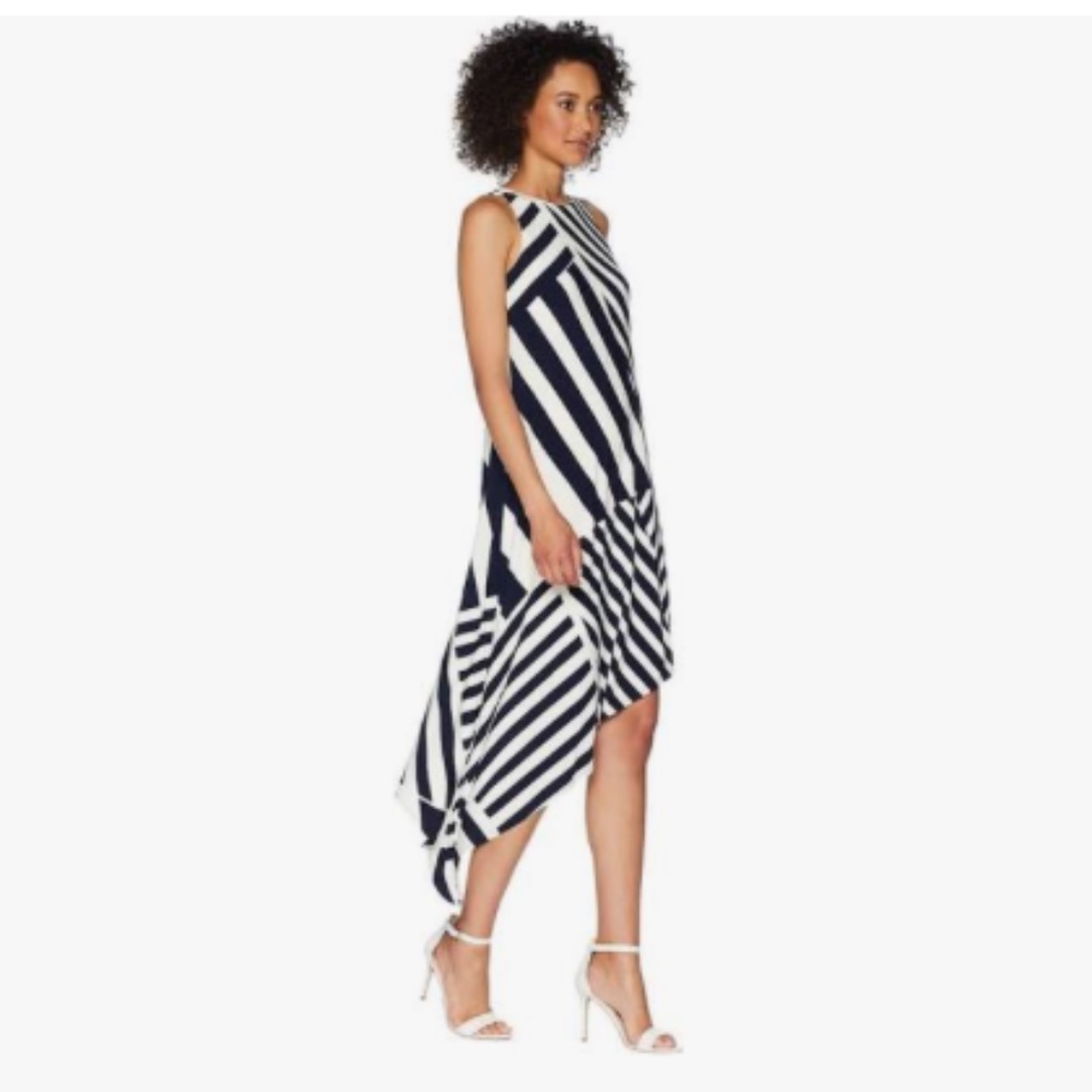Ralph Lauren Blue and White Stripe Sleeveless Asymmetrical Dress Size 6